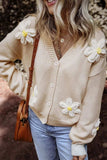 Flower Dropped Shoulder Long Sleeve Cardigan - Trendsi - Flyclothing LLC