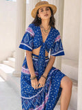 Printed Flutter Sleeve Top and Skirt Set - Trendsi - Flyclothing LLC