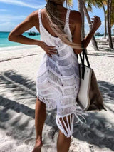Fringe Scoop Neck Cover-Up - Trendsi - Flyclothing LLC