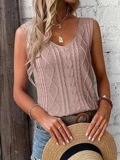 Cable-Knit V-Neck Sweater Vest - Trendsi - Flyclothing LLC