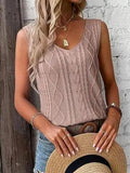 Cable-Knit V-Neck Sweater Vest - Trendsi