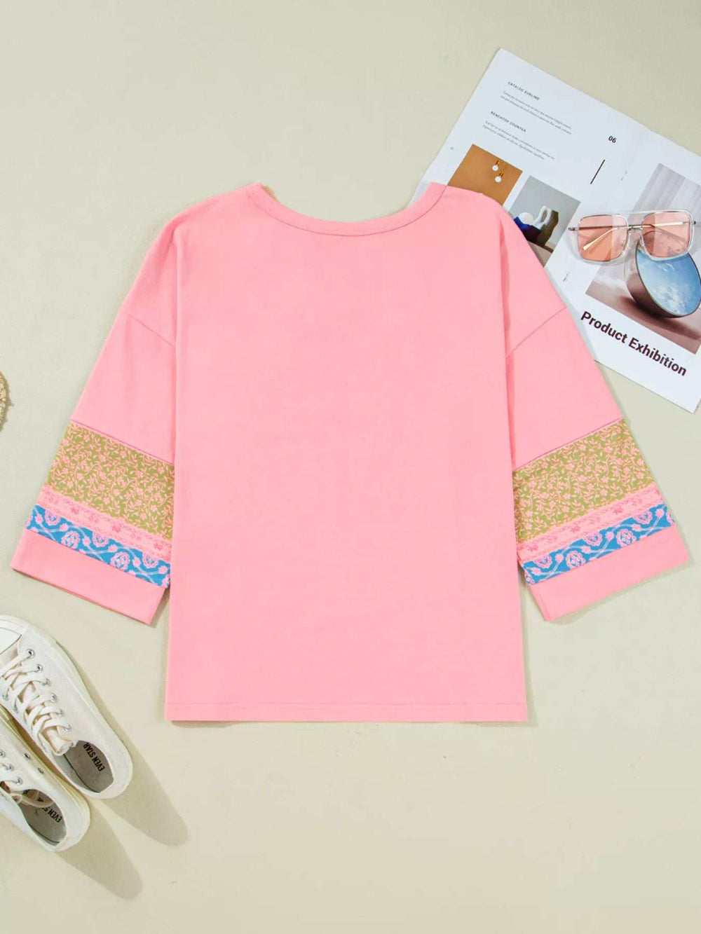 Floral Color Block Patchwork Long Sleeve Top - Trendsi - Flyclothing LLC