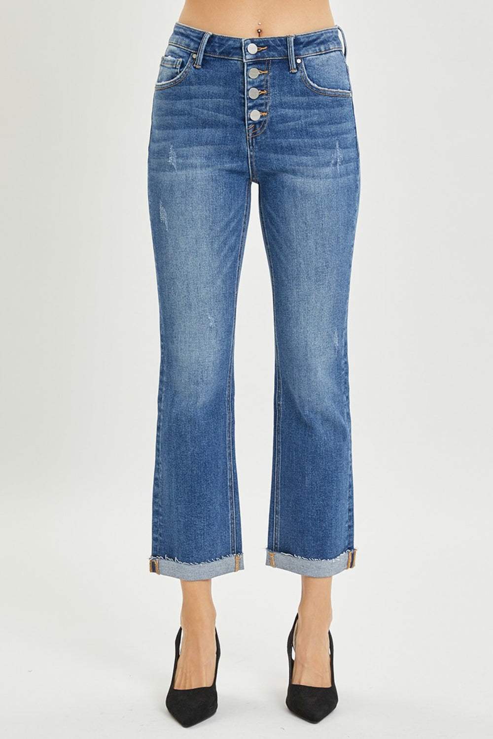 RISEN Full Size Button Fly Cropped Bootcut Jeans - Trendsi - Flyclothing LLC