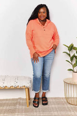 Double Take Quarter-Snap Dropped Shoulder Hoodie - Trendsi - Flyclothing LLC