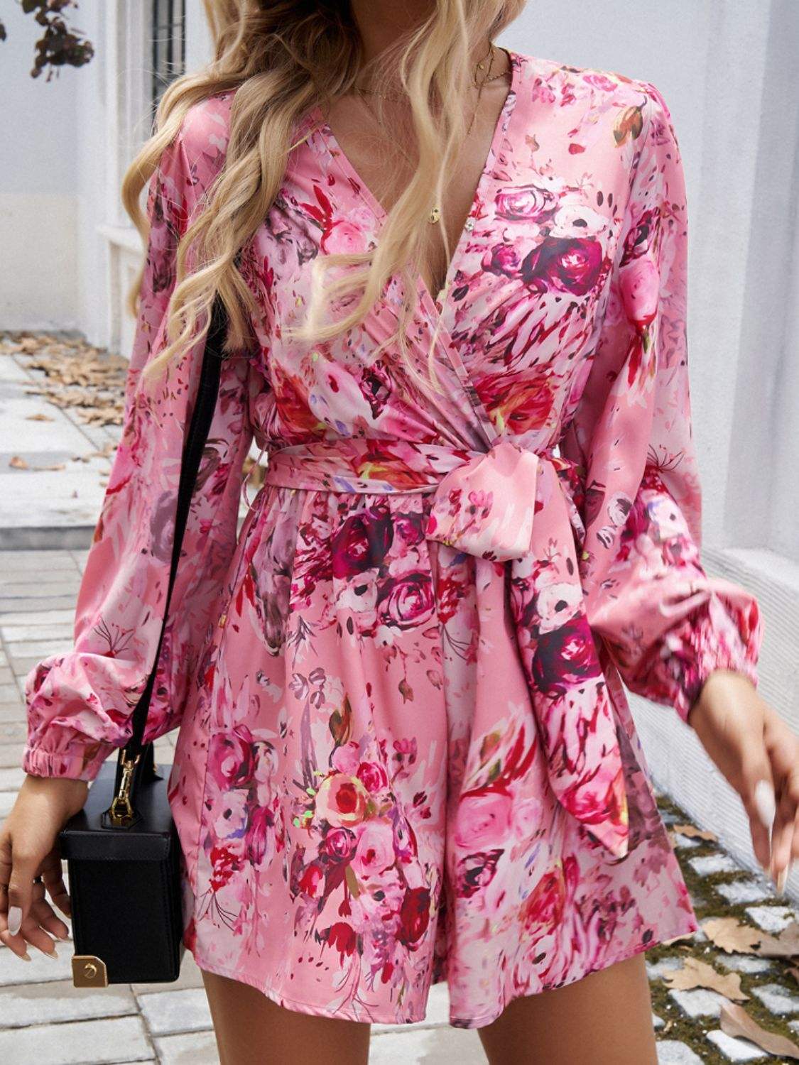Devine Tied Surplice Long Sleeve Romper - Trendsi - Flyclothing LLC