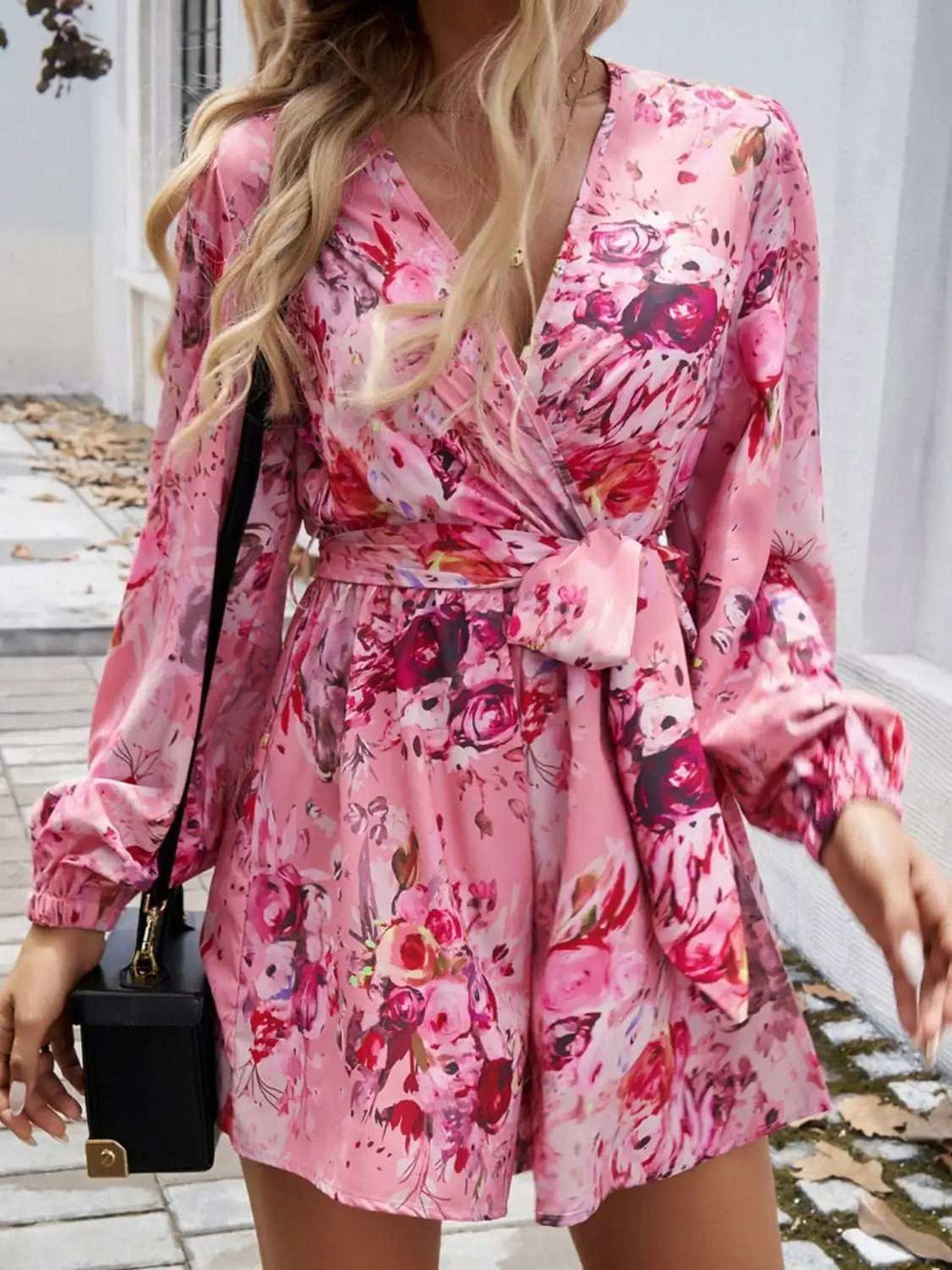 Devine Tied Surplice Long Sleeve Romper - Trendsi - Flyclothing LLC