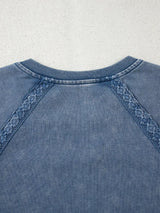 Lace Patchwork Detail Notched Neck Mineral Wash Baggy Sweatshirt - Trendsi - Flyclothing LLC