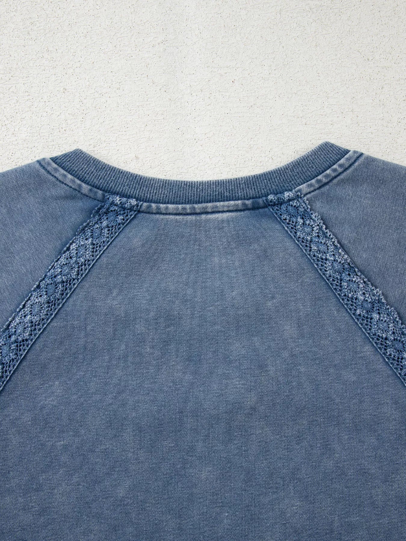 Lace Patchwork Detail Notched Neck Mineral Wash Baggy Sweatshirt - Trendsi - Flyclothing LLC