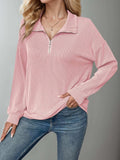 Double Take Striped Half Zip Long Sleeve T-Shirt - Trendsi - Flyclothing LLC
