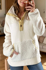 Mock Neck Long Sleeve Sherpa Sweatshirt - Trendsi - Flyclothing LLC