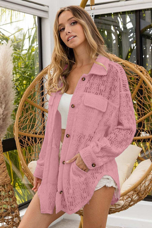 BiBi Oversized Lace Shacket with Front Pockets - Trendsi - Flyclothing LLC
