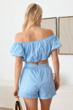 LE LIS COLLECTION Off Shoulder Crop Top and High Waist Shorts Set - Trendsi