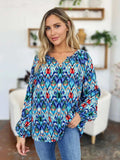 Double Take Full Size Printed Balloon Sleeve Blouse - Trendsi - Flyclothing LLC