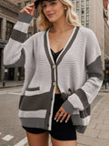Contrast Button Up Long Sleeve Cardigan - Trendsi - Flyclothing LLC