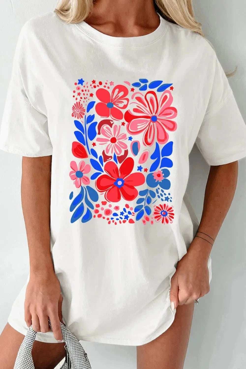 Flower Graphic Round Neck Short Sleeve T-Shirt - Trendsi - Flyclothing LLC