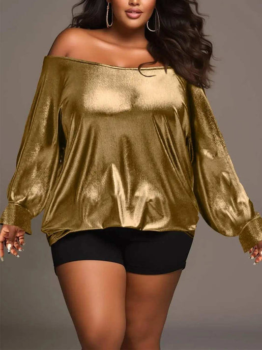 Plus Size Off-Shoulder Long Sleeve Blouse - Trendsi - Flyclothing LLC
