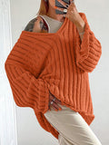 V-Neck Long Sleeve Sweater - Trendsi