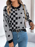 Plaid Round Neck Long Sleeve Sweater - Trendsi - Flyclothing LLC