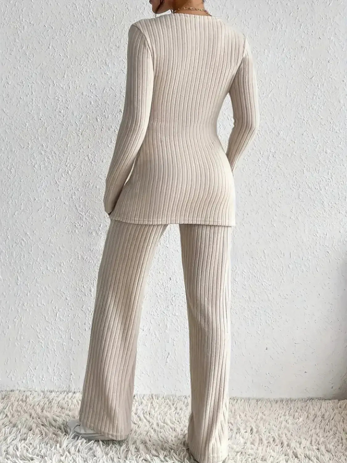 Surplice Long Sleeve Top and Pants Set - Trendsi - Flyclothing LLC