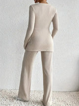 Surplice Long Sleeve Top and Pants Set - Trendsi - Flyclothing LLC