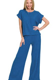 Zenana Rolled Sleeve Top and Pants Sweater Set - Trendsi