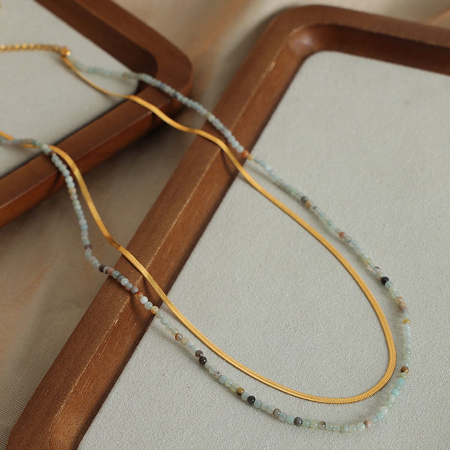 Beaded Titanium Steel Double-Layered Necklace - Trendsi