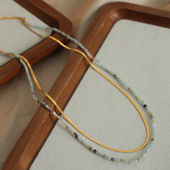 Beaded Titanium Steel Double-Layered Necklace - Trendsi