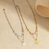 18K Gold-Plated Cross Double Layered Pendant Necklace - Trendsi - Flyclothing LLC