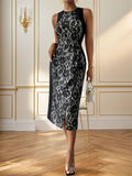 Slit Rose Round Neck Sleeveless Midi Dress - Trendsi