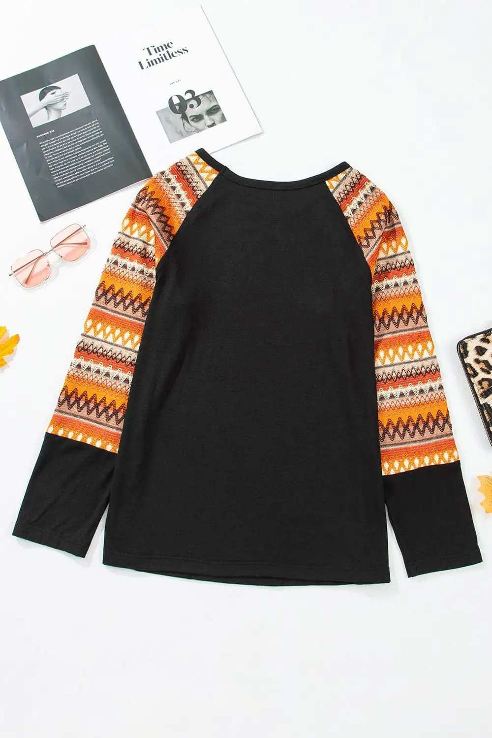 Printed Round Neck Raglan Sleeve Blouse - Trendsi - Flyclothing LLC
