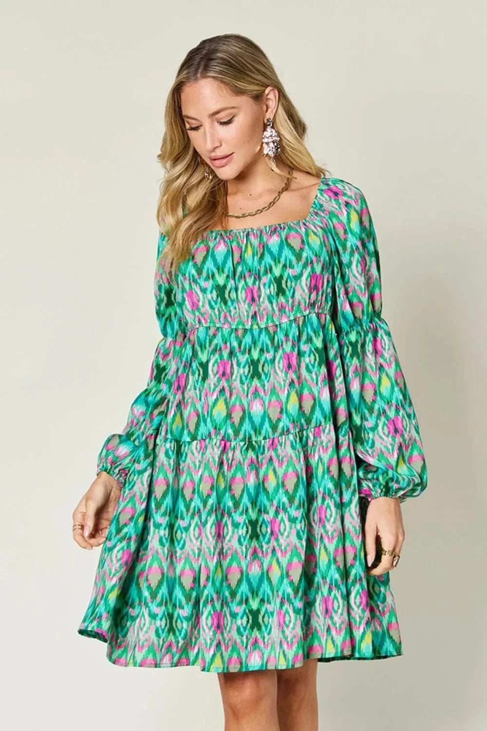 Double Take Full Size Printed Long Sleeve Dress - Trendsi - Flyclothing LLC