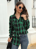 Plaid Button Up Pocketed Shirt - Trendsi - Flyclothing LLC