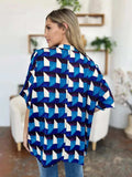Double Take Full Size Geometric Notched Half Sleeve Blouse - Trendsi - Flyclothing LLC