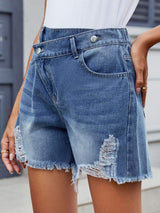 Distressed Raw Hem Asymmetrical Waist Denim Shorts - Trendsi - Flyclothing LLC
