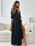 Tied Shoulder Slit Maxi Dress - Trendsi