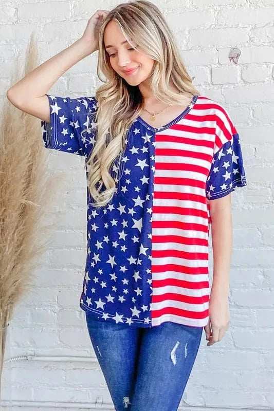 And The Why American Flag Short Sleeve Top - Trendsi - Flyclothing LLC