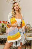 BiBi Openwork Striped Open Front Knit Cardigan - Trendsi - Flyclothing LLC