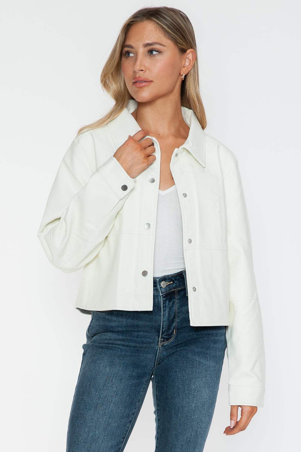 Snobbish Snap Down Long Sleeve PU Leather Jacket - Trendsi - Flyclothing LLC