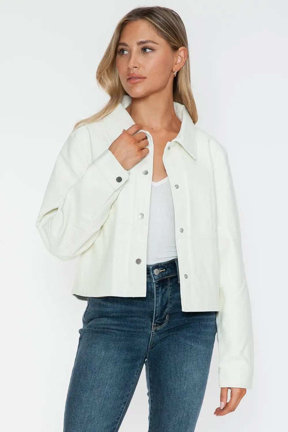 Snobbish Snap Down Long Sleeve PU Leather Jacket - Trendsi - Flyclothing LLC