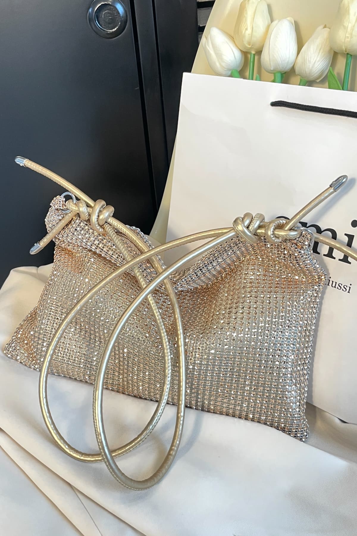 Rhinestone Knotted Strap Crossbody Bag - Trendsi