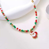 Christmas Themed Beaded Pendant Necklace - Trendsi - Flyclothing LLC