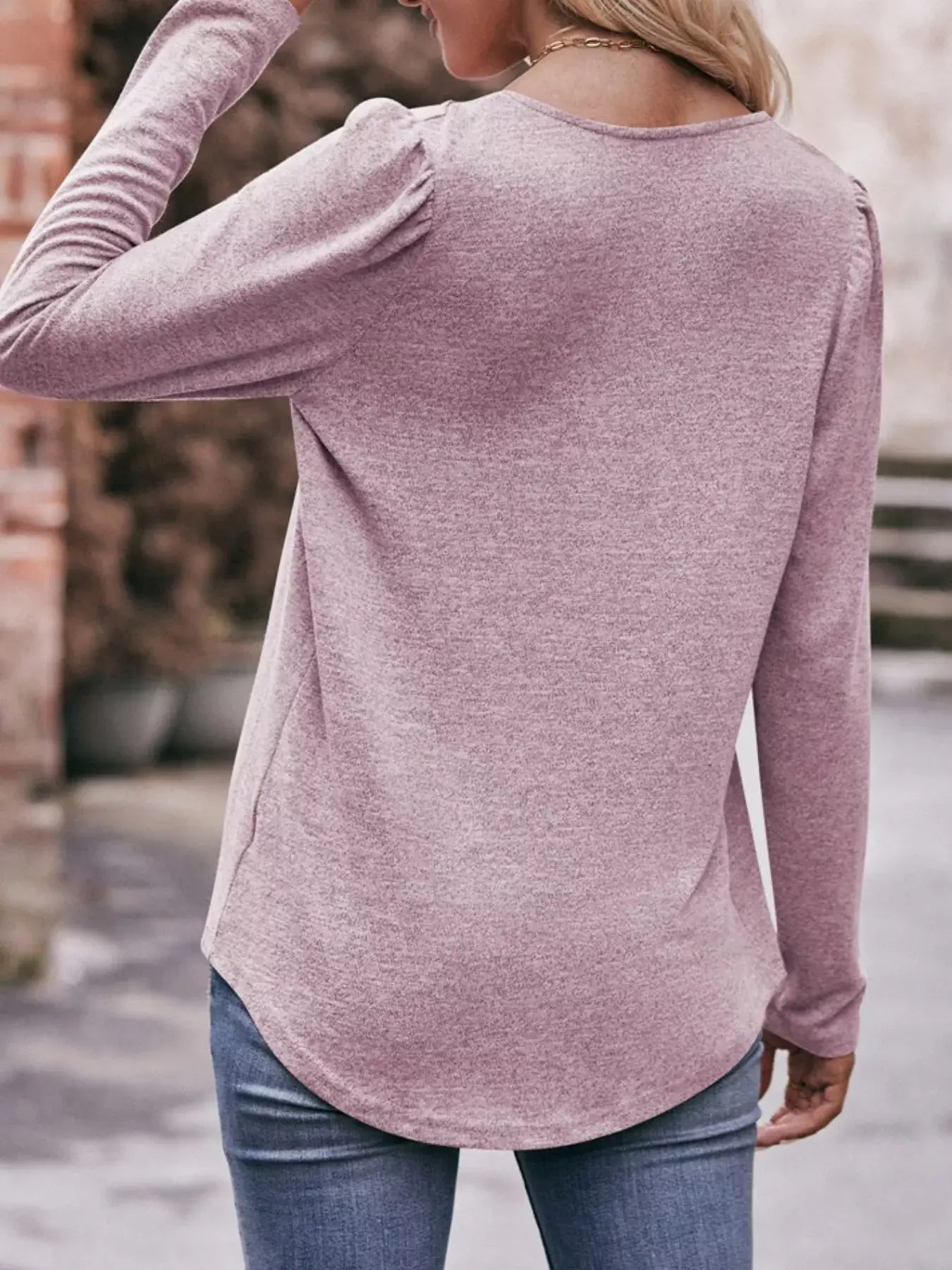 Pleated Square Neck Long Sleeve T-Shirt - Trendsi - Flyclothing LLC