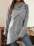 Asymmetrical Hem Cowl Neck Long Sleeve T-Shirt - Trendsi - Flyclothing LLC