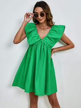 V-Neck Cap Sleeve Mini Dress - Trendsi - Flyclothing LLC