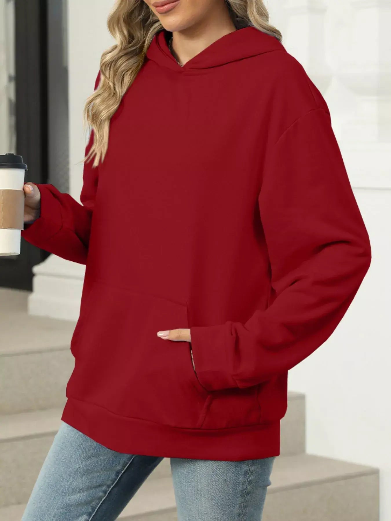 Kangaroo Pocket Long Sleeve Hoodie - Trendsi - Flyclothing LLC