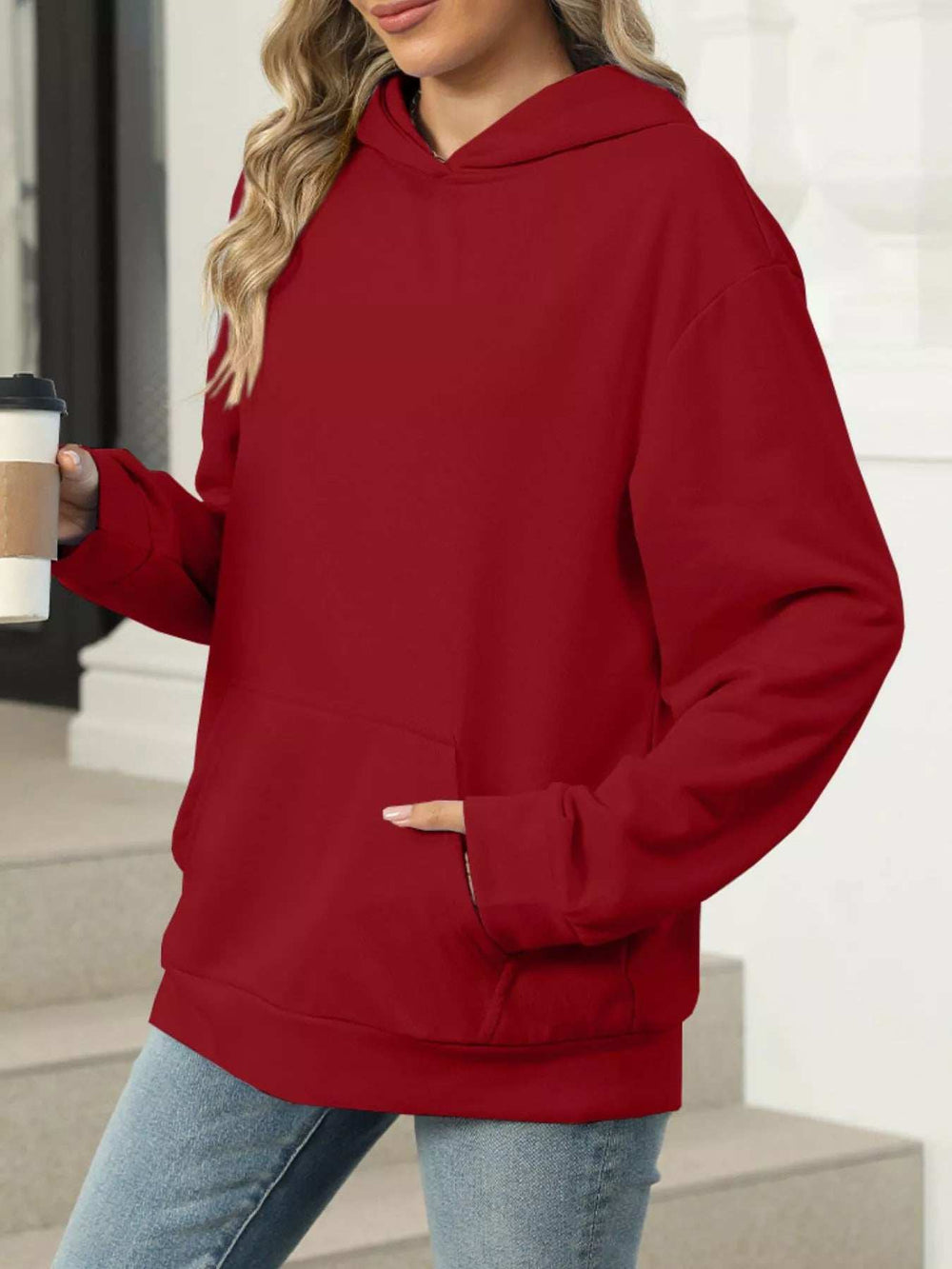 Kangaroo Pocket Long Sleeve Hoodie - Trendsi - Flyclothing LLC