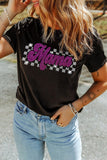 MAMA Rhinestone Letter Round Neck T-Shirt - Trendsi