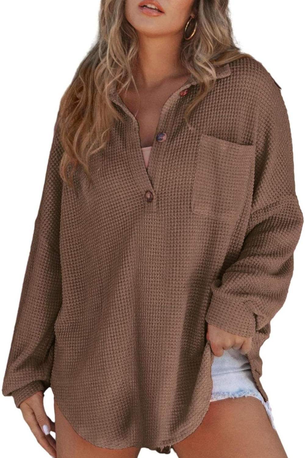 Half Button Long Sleeve Sweatshirt - Trendsi - Flyclothing LLC