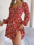 Printed Sweetheart Neck Balloon Sleeve Mini Dress - Trendsi - Flyclothing LLC