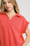 Umgee Luxe Knit Collared Short Sleeve Polo Sweatshirt - Trendsi